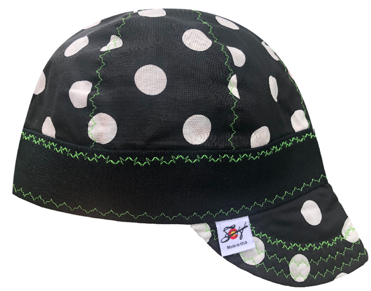 Black/White Polka Dot Size 7 1/4 Lined Hybrid Welders Cap