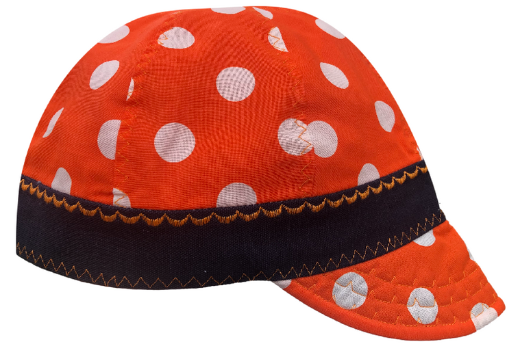 Orange Polka Dot 7 1/4 Lined Hybrid Welders Cap