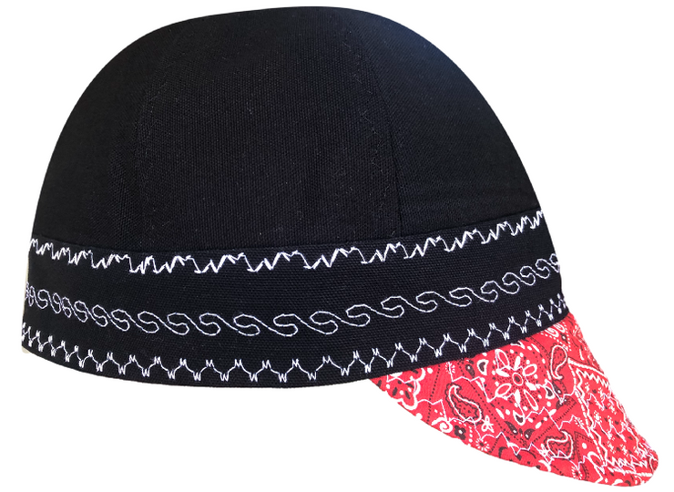 Black/Red Paisley Prewashed Canvas Welding Cap