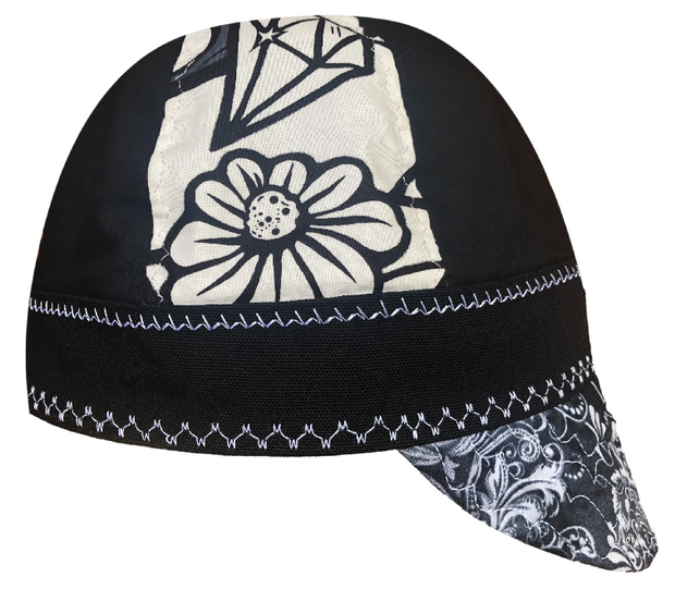 2 Pk. Day of the Dead Graffiti Print Skulls/Flowers 7 1/8 Lined Hybrid Welders Cap