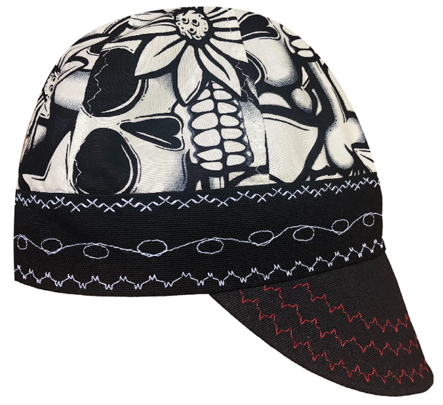 Black/White Graffiti Print Skulls/Flowers 7 1/8 UnLined Hybrid Welders Cap