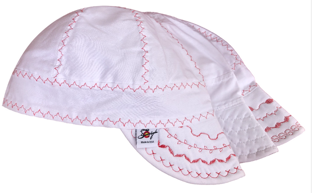 3 Pk. White Pipeliner/Red & White Stitching 100% Cotton Lined Size 7 3/8 Welders Cap