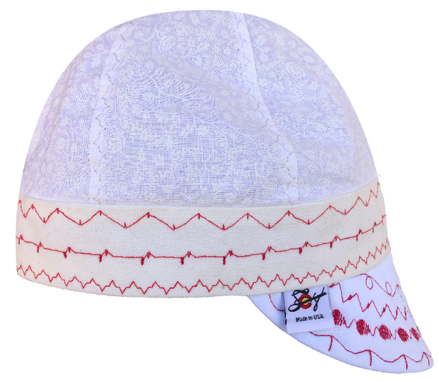 White Pipeliner Drag Up Red Stitching Size 7 1/4 hybrid Welding Cap