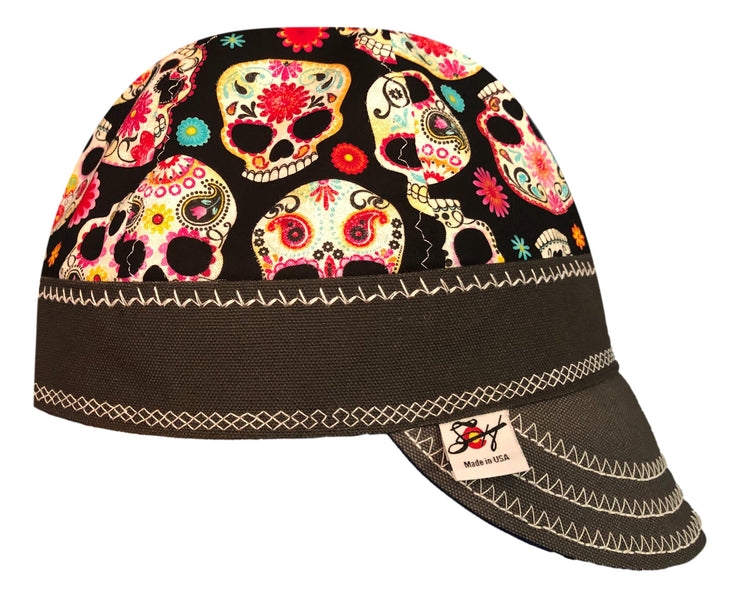 Bright Day of the Dead Skulls Hybrid Welders Cap