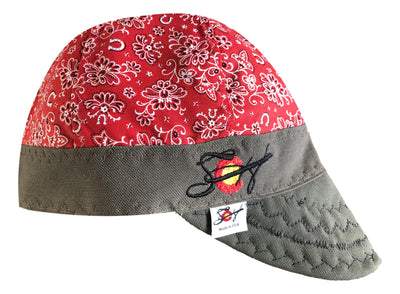 Red Paisley Embroidered Hybrid Welders Cap