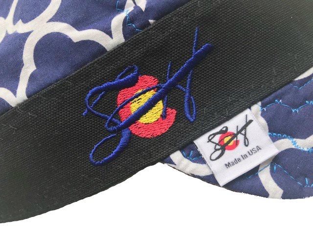 Blue Quatrefoil W/Bright Blue Stitching  Embroidered Hybrid Welding Cap