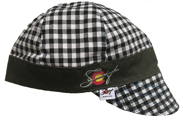 Silver Embroidered Black/White Checked Hybrid Welding Cap