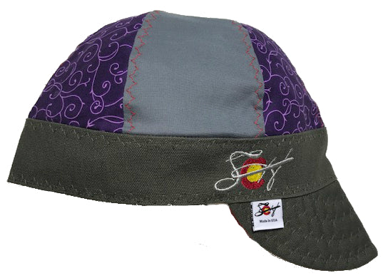 Purple Vines 🍇 Mixed Panel Size 7 Embroidered Hybrid Welding Cap