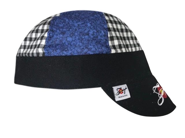 Mixed Black Checked/Blue Embroidered Hybrid Welders Cap