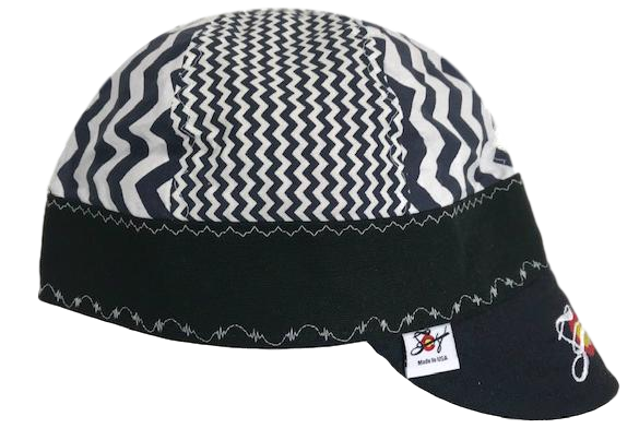 Navy Blue 🔵  Chevron Mixed Panel Embroidered Hybrid Welders Cap Size 7 1/2